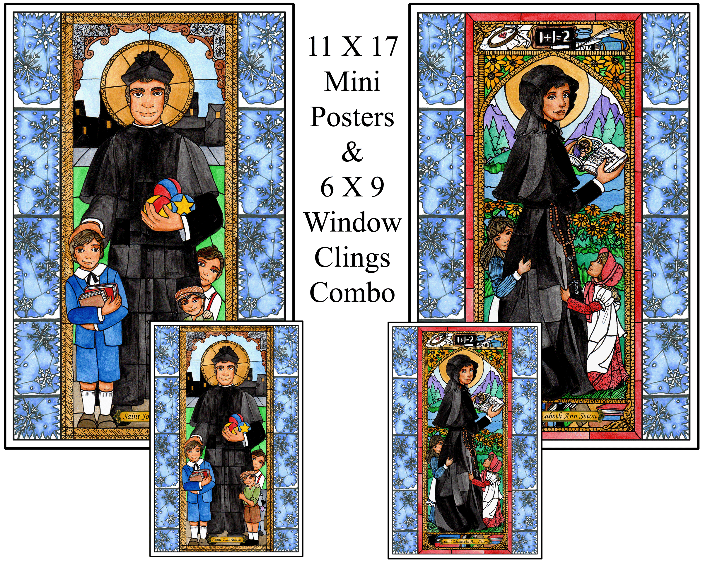 Stained Glass Saints of January Window Cling Combo