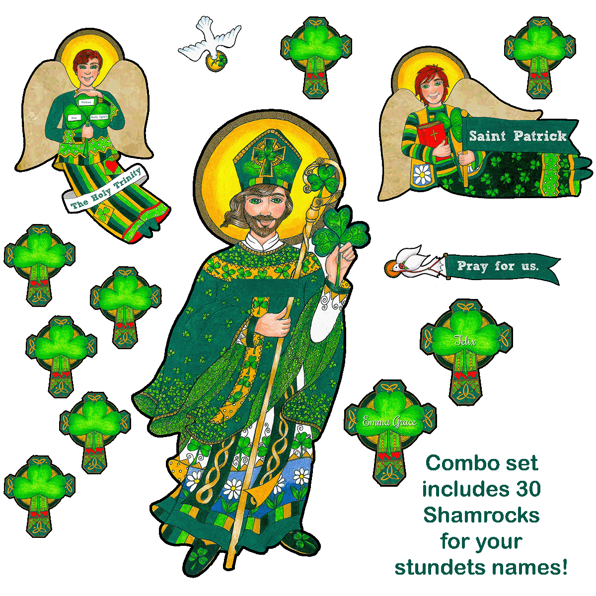 Boho Saint Patrick Shamrock Nameplate Combo