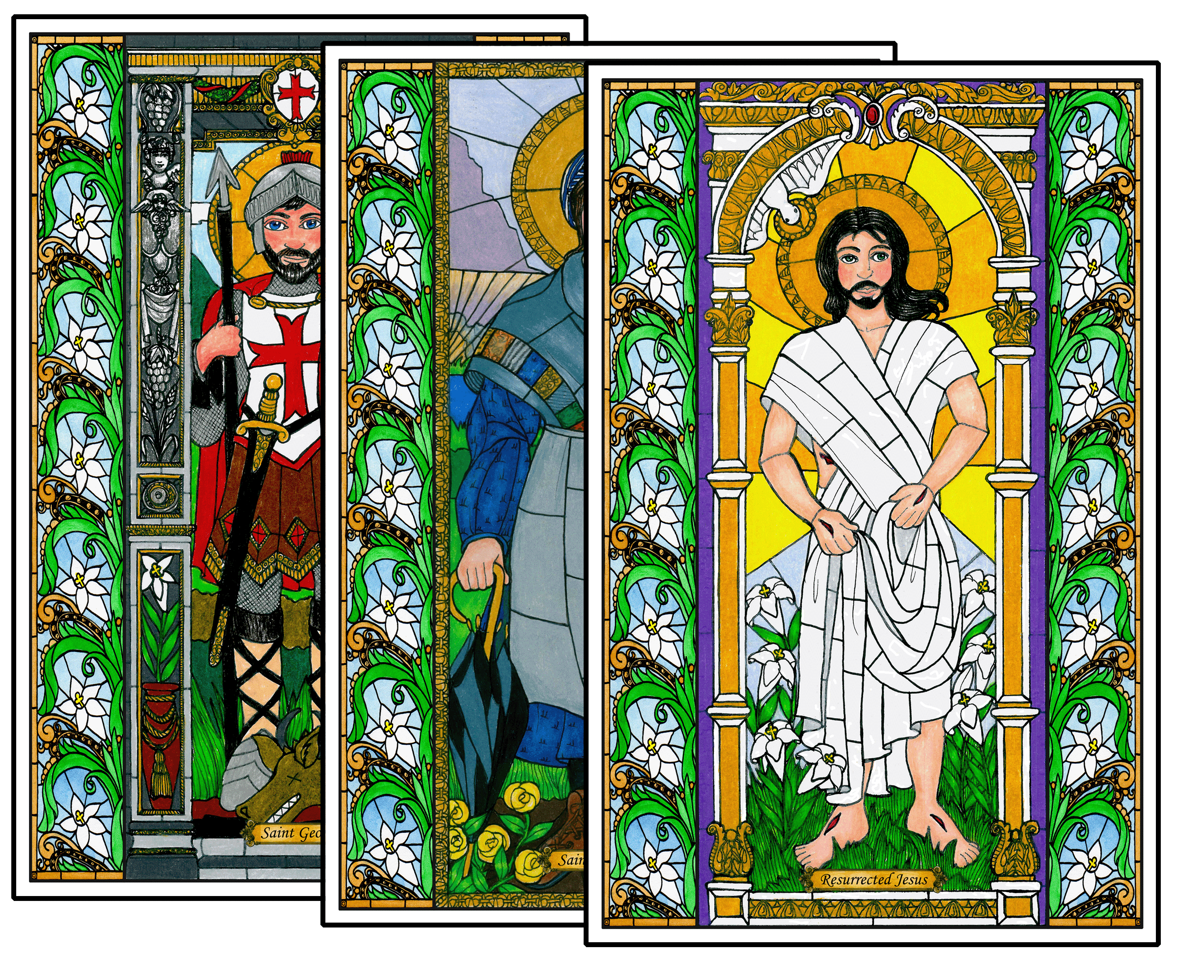 Stained Glass Saints of April Window Cling Set