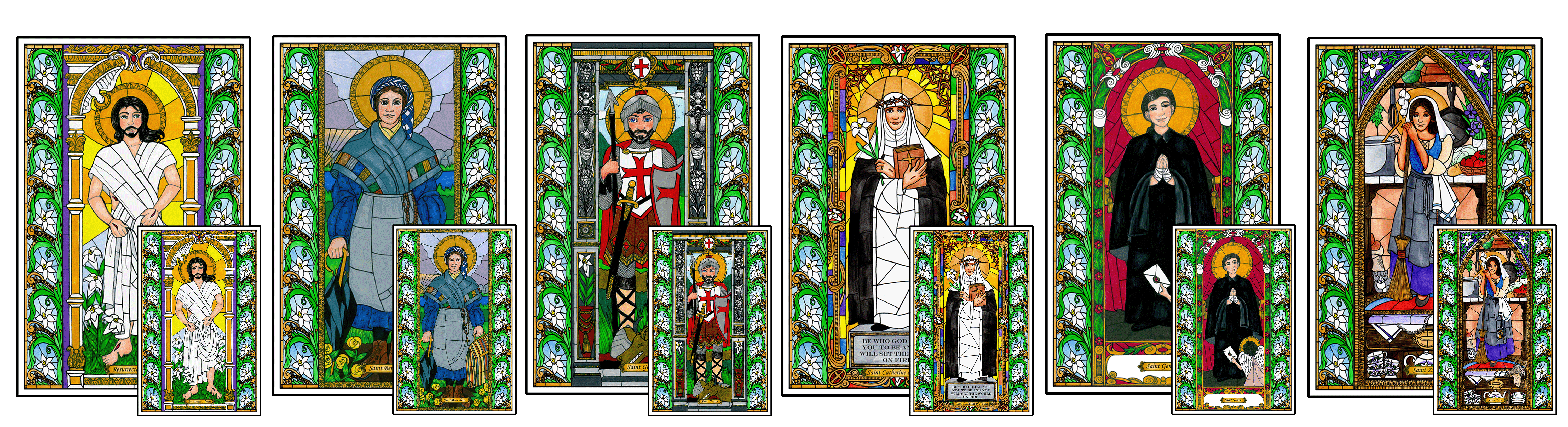 Stained Glass Saints for April Mini-Posters and Window Clings Combo