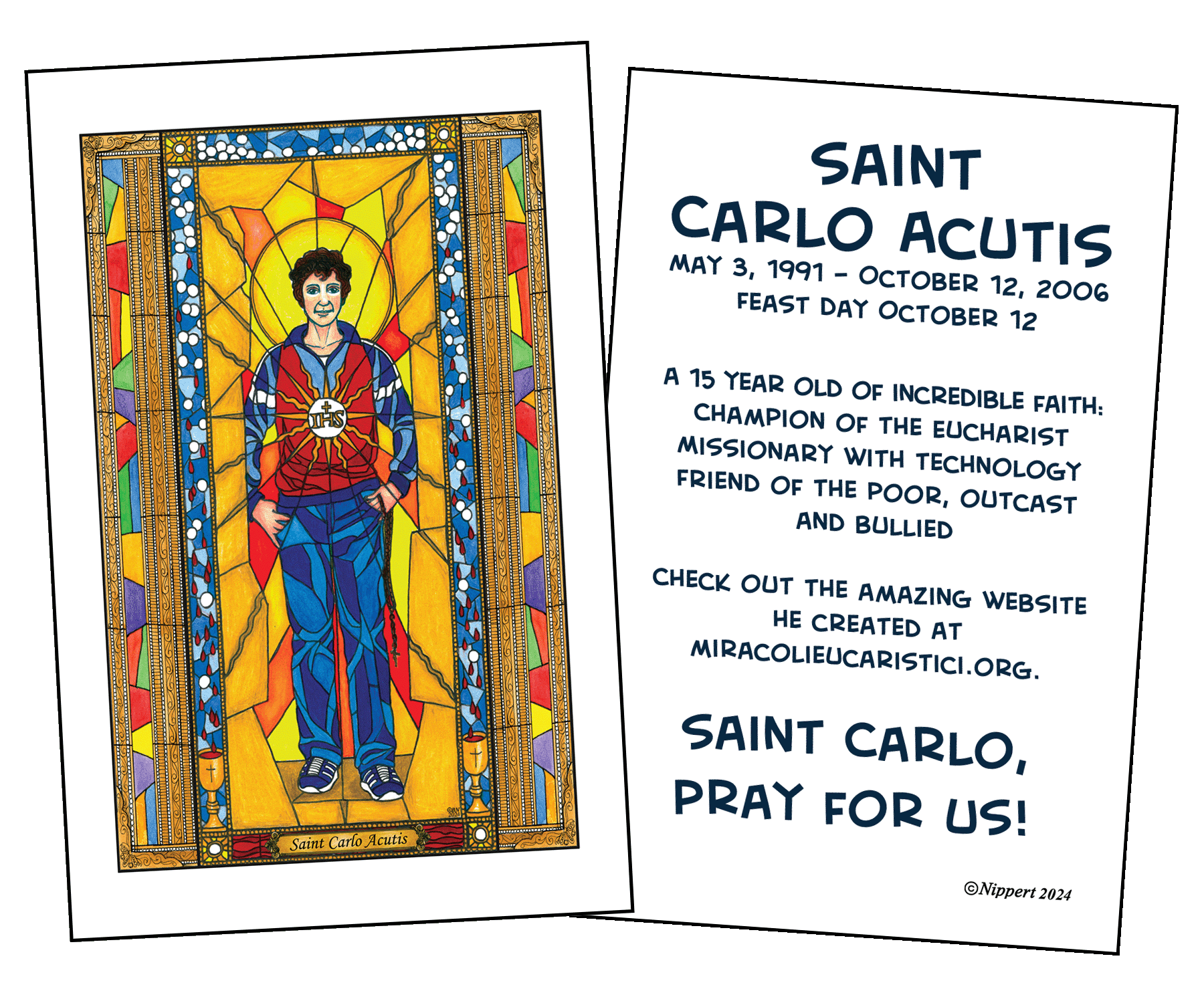 Carlo Acutis Sained Glass Holy Cards