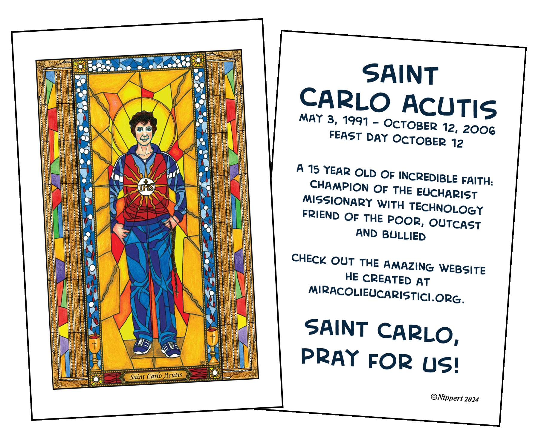Carlo Acutis Stained Glass Holy Cards